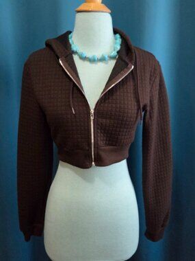 Refuge Athletics Chocolate Brown Cropped Hoodie - Size Small